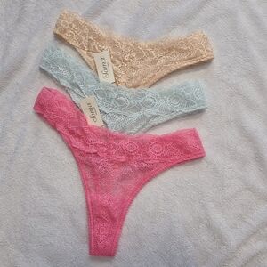 Soma Lace Thongs in Pink, Light Blue, Nude NWT